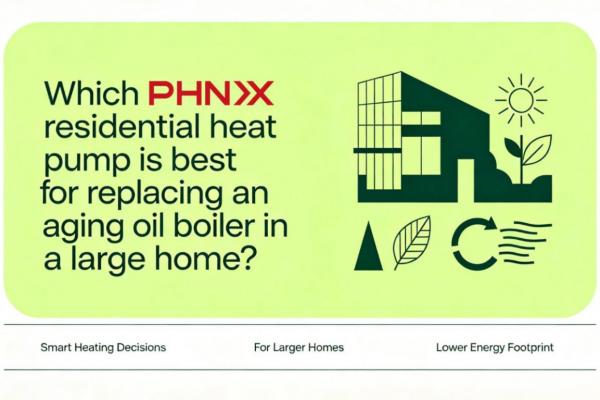 Which PHNIX residential heat pump is best for replacing an aging oil boiler in a large home?