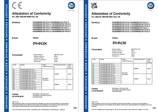 PHNIX R290 GreenTherm Series Air to Water Heat Pump Attains CE and UKCA Certification